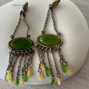 Retro Green Drop Costume Jewelry Earrings.